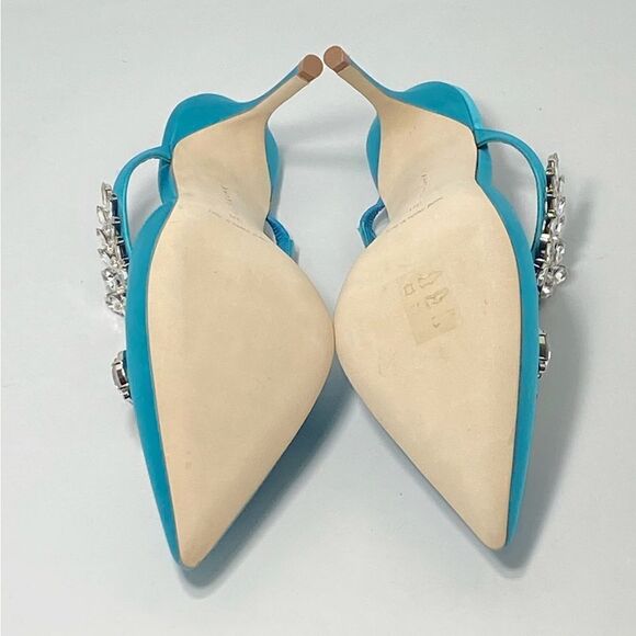 Manolo Blahnik Lurum 90 Embellished Satin Mules size 38 - Picture 12 of 13